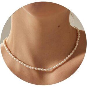 14K Gold Plated Freshwater Pearl Necklaces for Women Teens Dainty Small 4mm